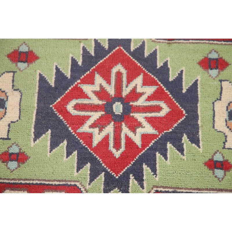 Hand Knotted Oriental 100% Wool Carpet Traditional Geometric Beige & Ivories Kazak Area Rug - 9' 10'' X 6' 5''