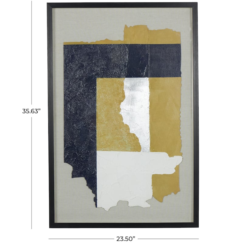Linen Fabric Abstract Layered 3D Textured Framed Wall Art with Gray Backing - Blue or Yellow - Roche River Decor