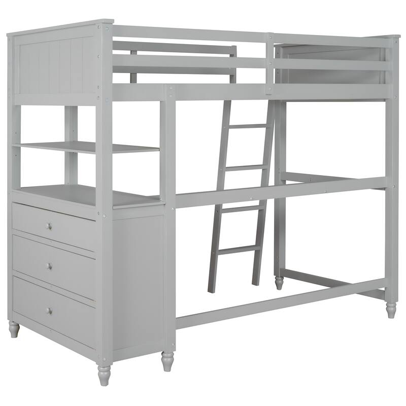 Twin Size Loft Bed with Drawers, Desk, and Shelves - Space-Saving Multi-Functional Design