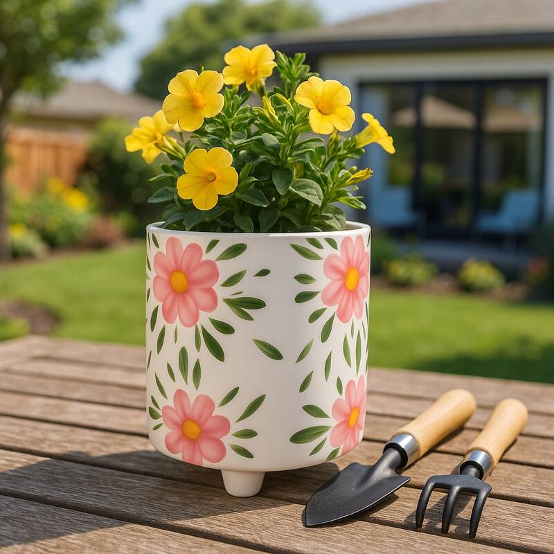 Planter Outdoor Stylish Cute Hand Painted Flower Design