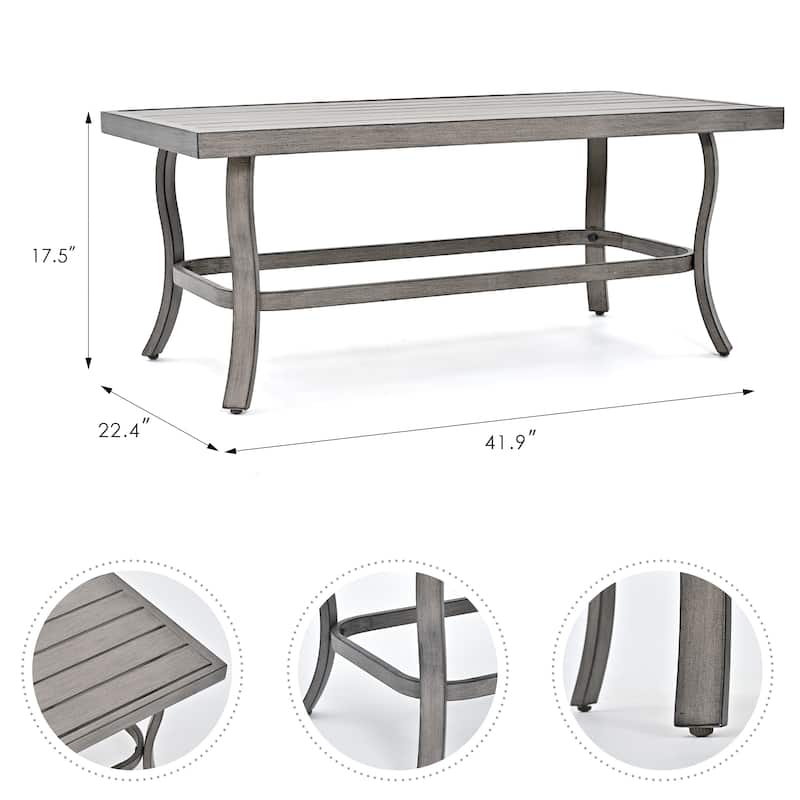 6-Piece Aluminum Patio Conversation Set with Coffee Table,Sofa, Ottoman and Light Gray Cushions