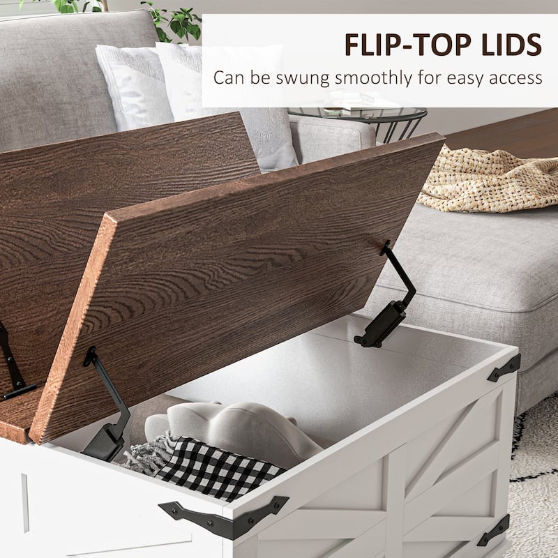 HOMCOM Farmhouse Coffee Table with Storage, Center Table with Hinged Lift Top and Hidden Space, Square Coffee Table