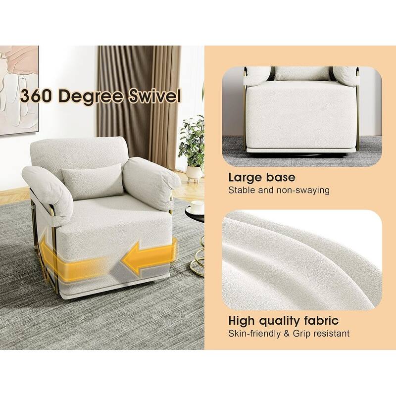 360 Degree Square Swivel Accent Sofa Chair with Gold Metal Legs
