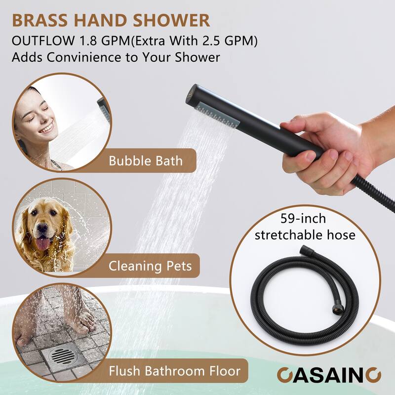 CASAINC Single-Handle Freestanding Floor-Mount Roman Tub Faucet with Handheld Shower