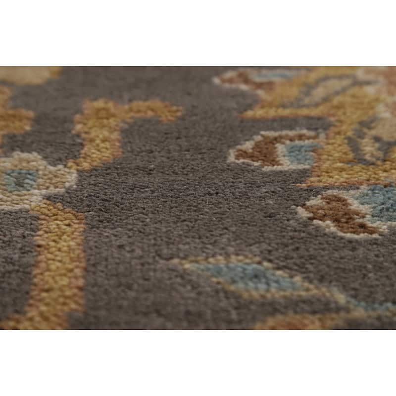 Geometric Gray Oushak Indian Area Rug Hand-Knotted Wool Carpet - 9'3"x 11'8"