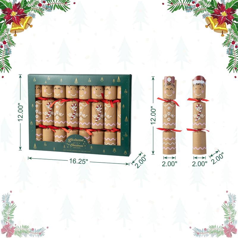 Glitzhome 8 Pack Christmas Gingerbread Man Party Cracker with Gift Contents