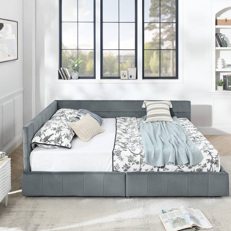 L-shaped Velvet Upholstered Daybed Tufted Sofa Bed with Soft Backrest Armrests - and Optional Corner Storage Day Bed