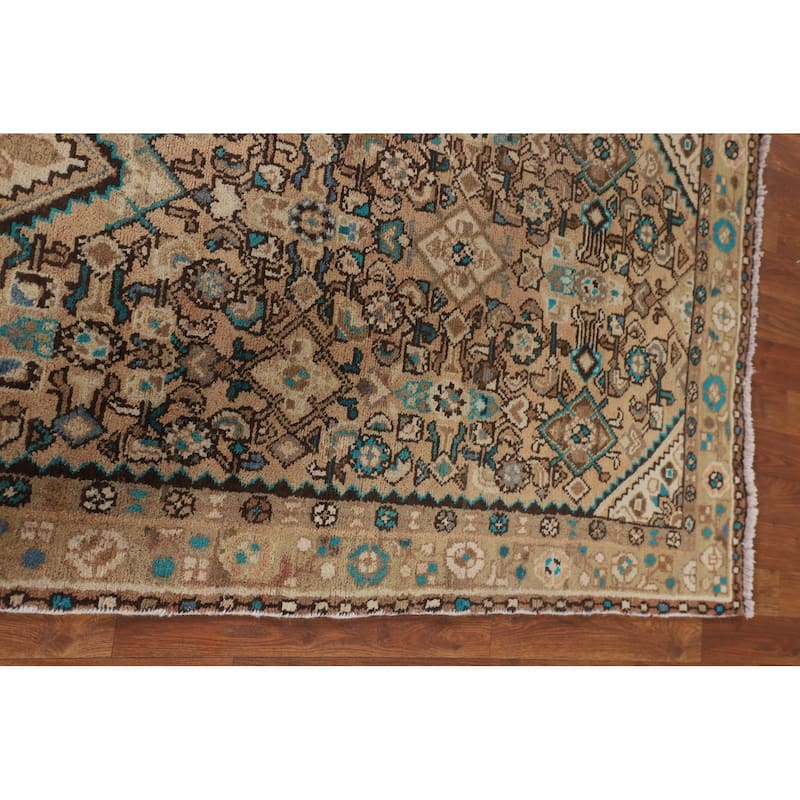 Geometric Hamedan Persian Vintage Runner Rug Handmade Wool Carpet - 3'5" x 9'5"