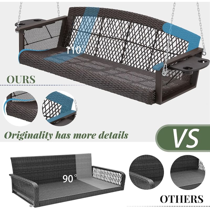 3-Seat Outdoor Porch Swing with Cushions, 900 LBS Capacity, Hanging Chains for Deck, Backyard, Lawn