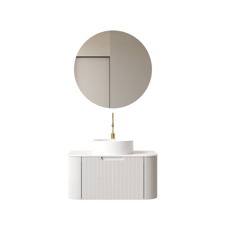 Wall-Mounted Floating Bathroom Vanity with Sink - White
