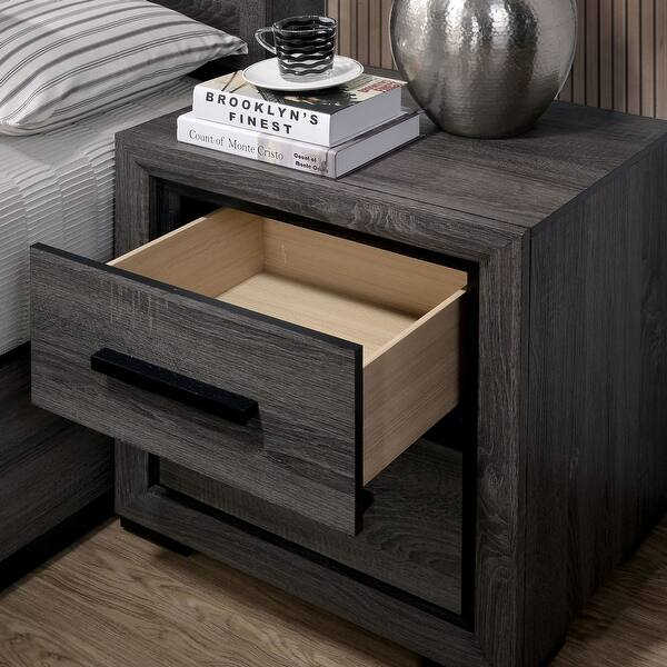 Rothwell Contemporary Grey Wood 3-Piece Panel Bedroom Set with Shelves by Furniture of America