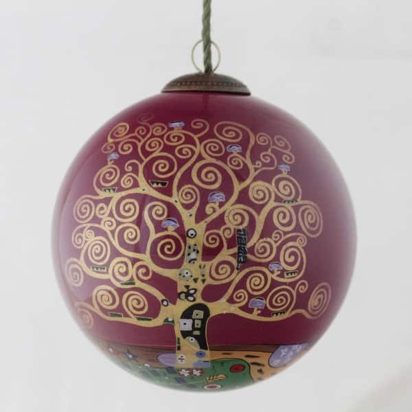 slide 2 of 6, Gustav Klimt 'Tree of Life (Burgundy)' Hand Painted Glass Ornament Collectable