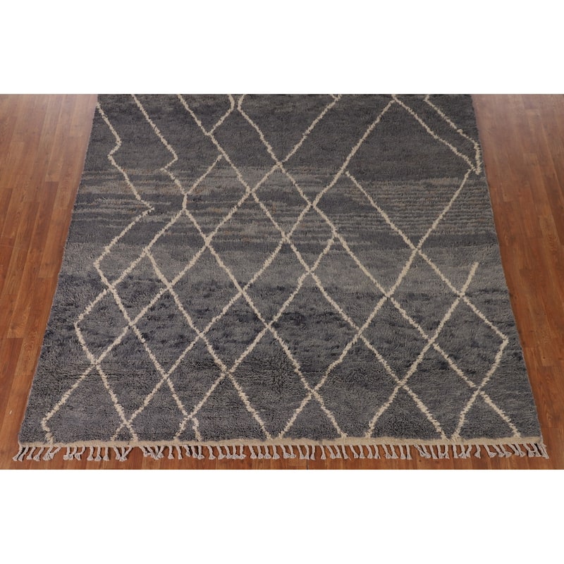 Plush Moroccan Area Rug Hand-Knotted Oriental Wool Carpet - 7'10" x 10'11"