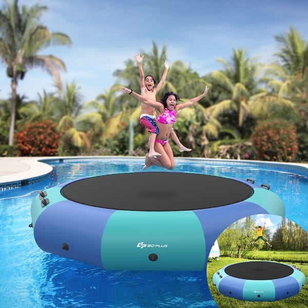 slide 2 of 11, Goplus 12FT Inflatable Water Bouncer Splash Padded Water Trampoline - See Details Blue - See Details - 8-11 Years