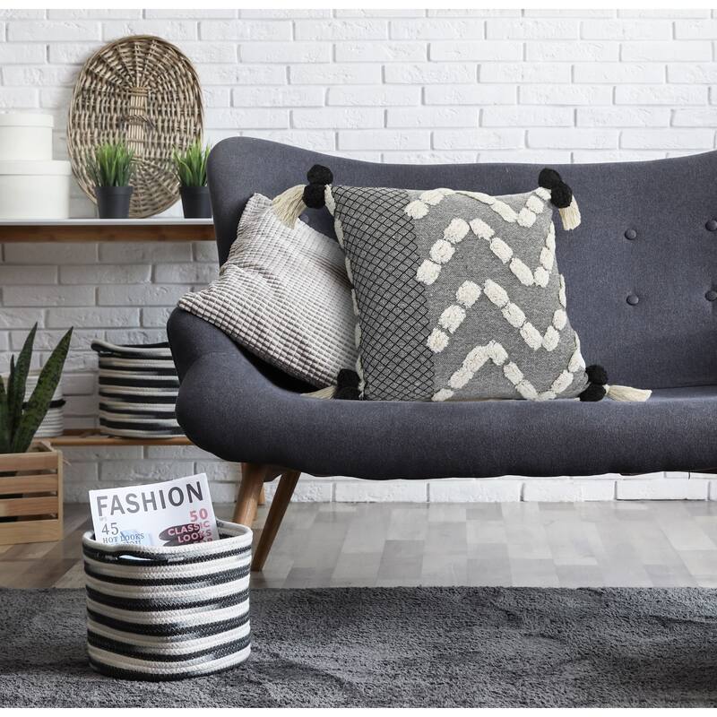 20" Black and Gray Zig-Zag Square Throw Pillow