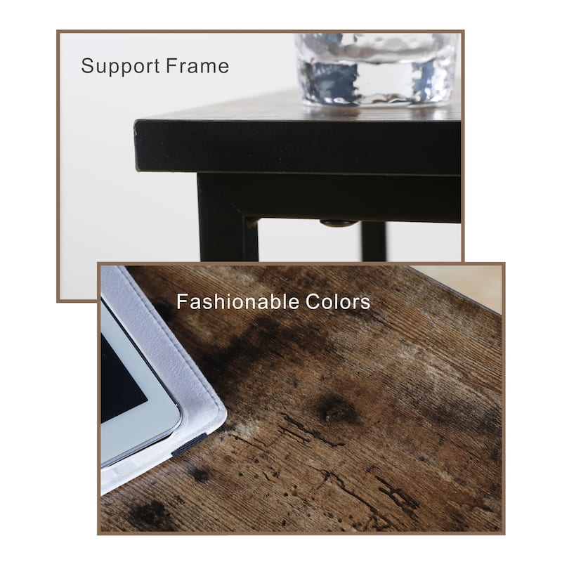 JJS Side End C Table for Sofa, Living Room Couch Table Snack Table That Slide Under for Small Spaces