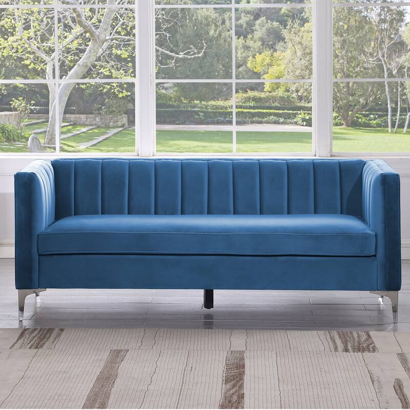 Morden Fort Modern 2 Pieces of Loveseat and Sofa Couch Set with Dutch Velvet Grey, Iron Legs