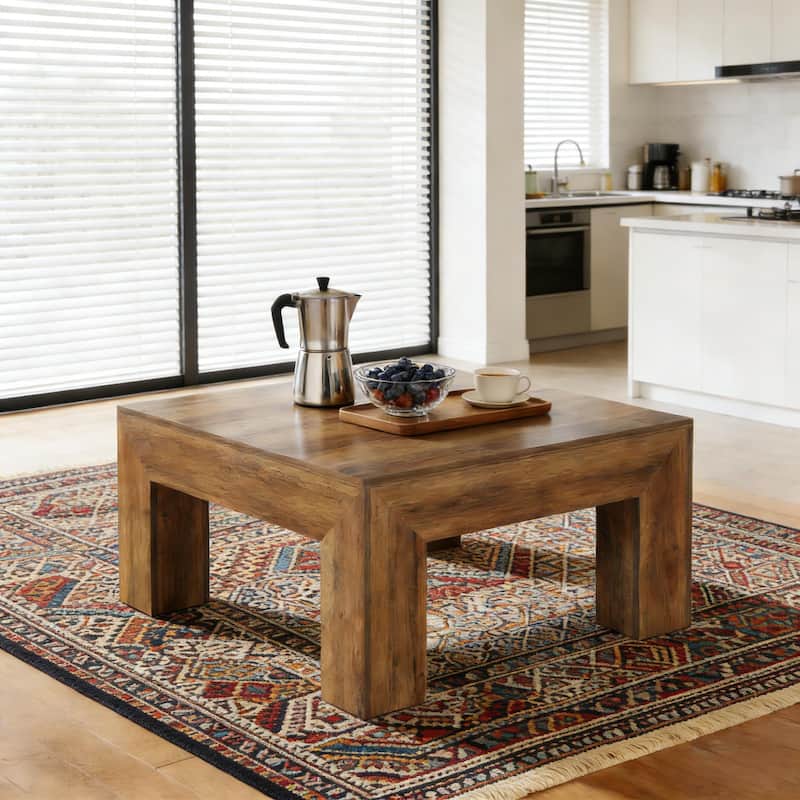 Square Coffee Table with Storage, Wood Dining Table Cocktail Table, Large Center Table for Living Room