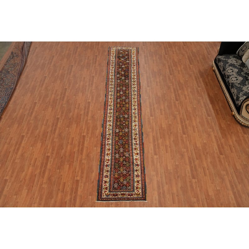 Hand Knotted Oriental 100% Wool Carpet Traditional Floral Brown Bakhtiari Runner Rug - 15' 11'' X 3' 0''