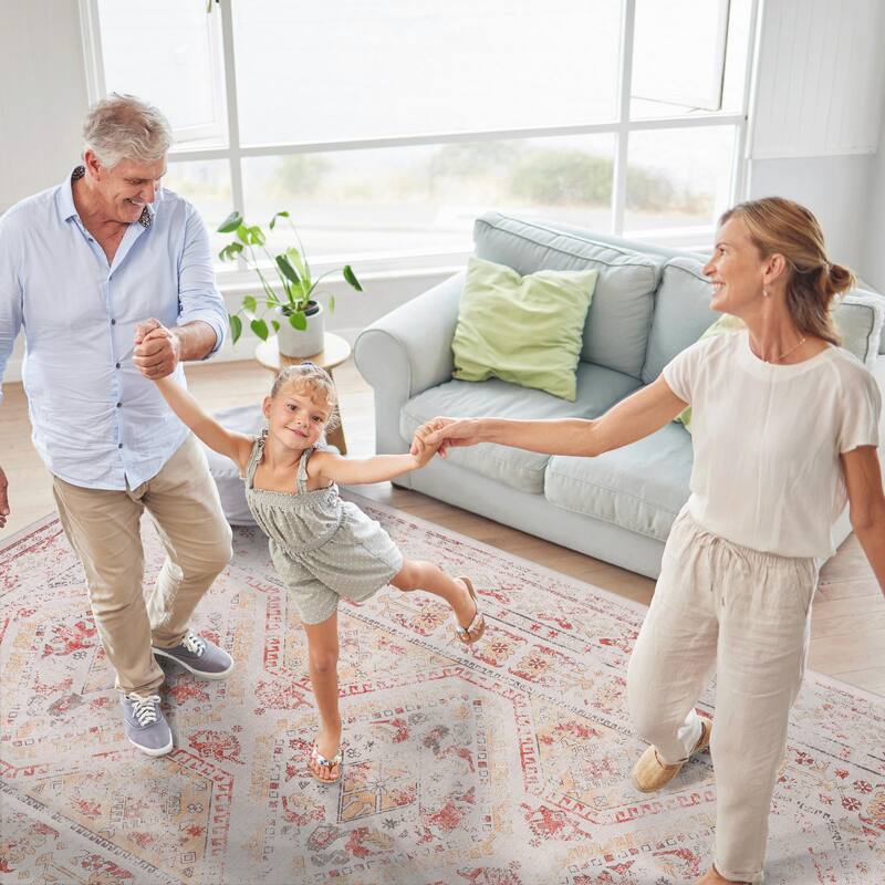 MAVAL Beige Washable Non-Shedding Area Rug