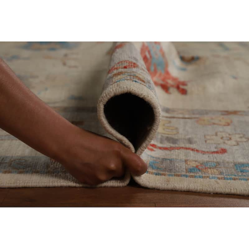 Hand Knotted Oriental 100% Wool Carpet Transitional All-Over Beige & Ivories Oushak Area Rug - 9' 11'' X 8' 2''