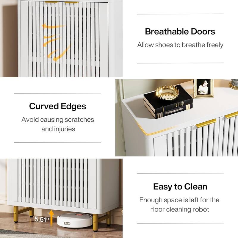 6-Tier Shoe Cabinet with Shutter Doors Adjustable Shelves Wooden Storage Cabinet for Entryway/Hallway/Closet/Living Room