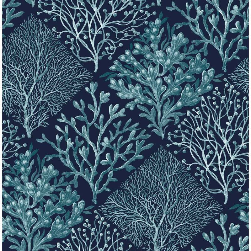 NextWall Seaweed Peel and Stick Wallpaper - 20.5 in. W x 18 ft. L - Teal & Navy Blue