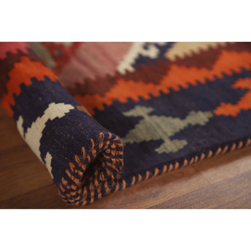 Kilim Qashqai Persian Vintage Hand-Woven Geometric Wool Carpet - 4'9" x 8'0"