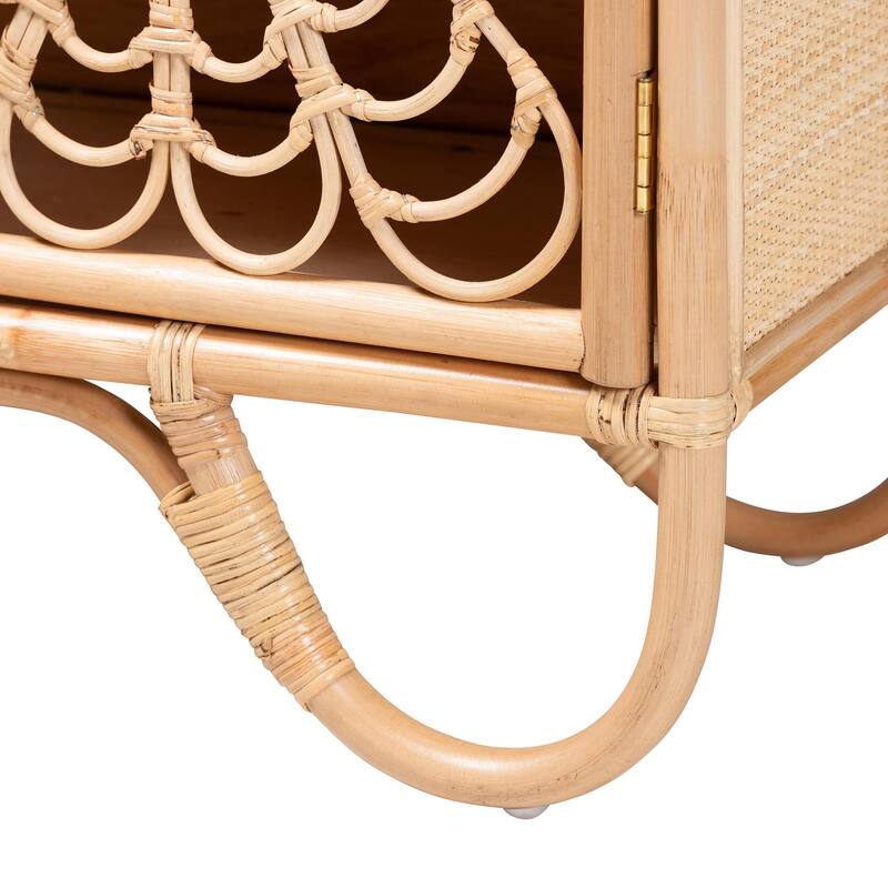 Acelin Natural Rattan Storage Cabinet - Handcrafted Boho Accent Console with Floral Doors, Natural Wicker Sideboard