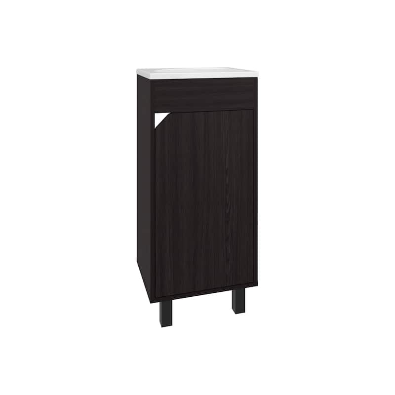 Bethel Wide One-Door Cabinet, Free Standing Vanity With Resin Sink And Two Shelves, Bathroom Storage, Black