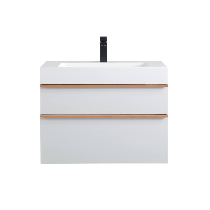 30 Inch Wall Mounted Bathroom Vanity with Integrated Acrylic Sink, 2 Soft-Close Drawers, Pre-Assembled,Modern Floating Cabinet