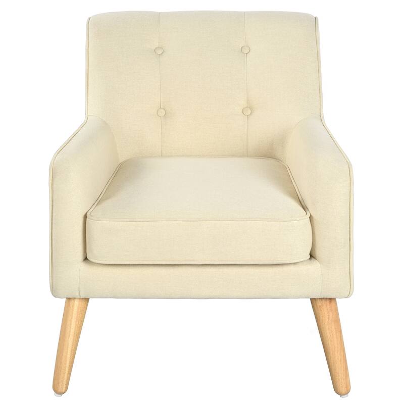 Mid-Century Modern Armchair - Tufted Fabric Accent Chair with Solid Wood Legs- Classic Button-Tufted Back & Tapered Design