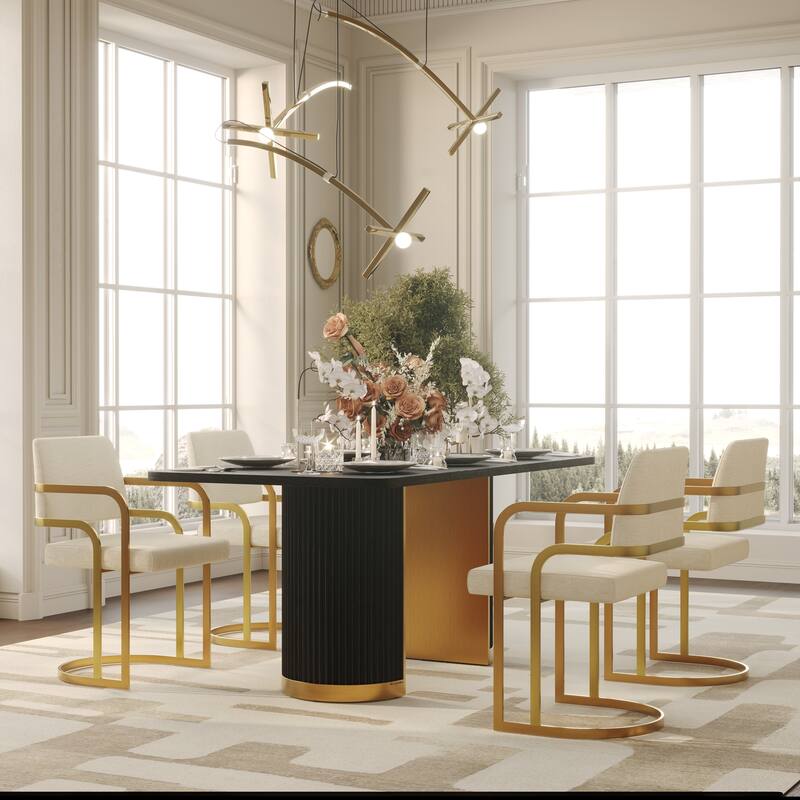 Mid Century Modern Solid Wood Dining Table with Double Pedestal Base