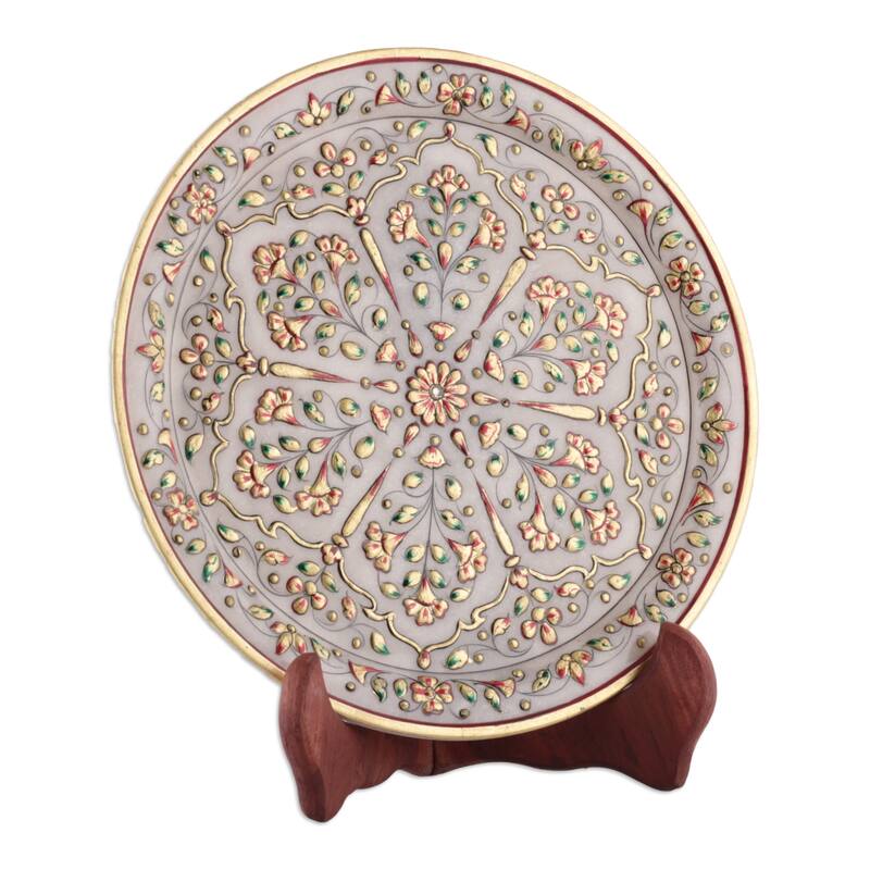 Novica Handmade Blooming Celebration Marble Decorative Plate