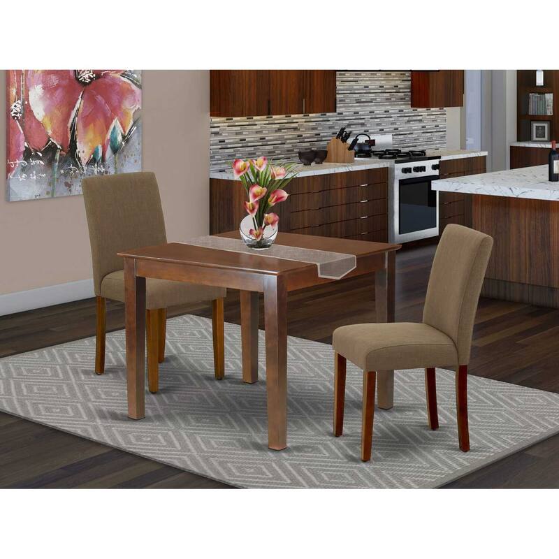 Bohemian Kitchen Table Set - 36 Inch Square Table with 2 Parsons Chairs - Coffee Linen Fabric