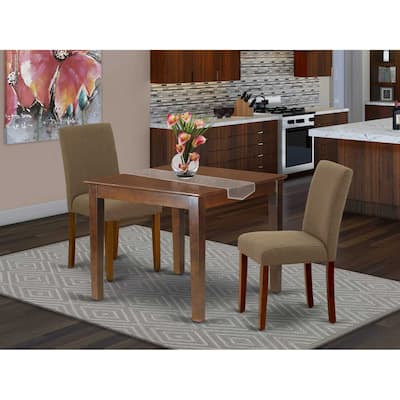 Bohemian Kitchen Table Set - 36 Inch Square Table with 2 Parsons Chairs - Coffee Linen Fabric