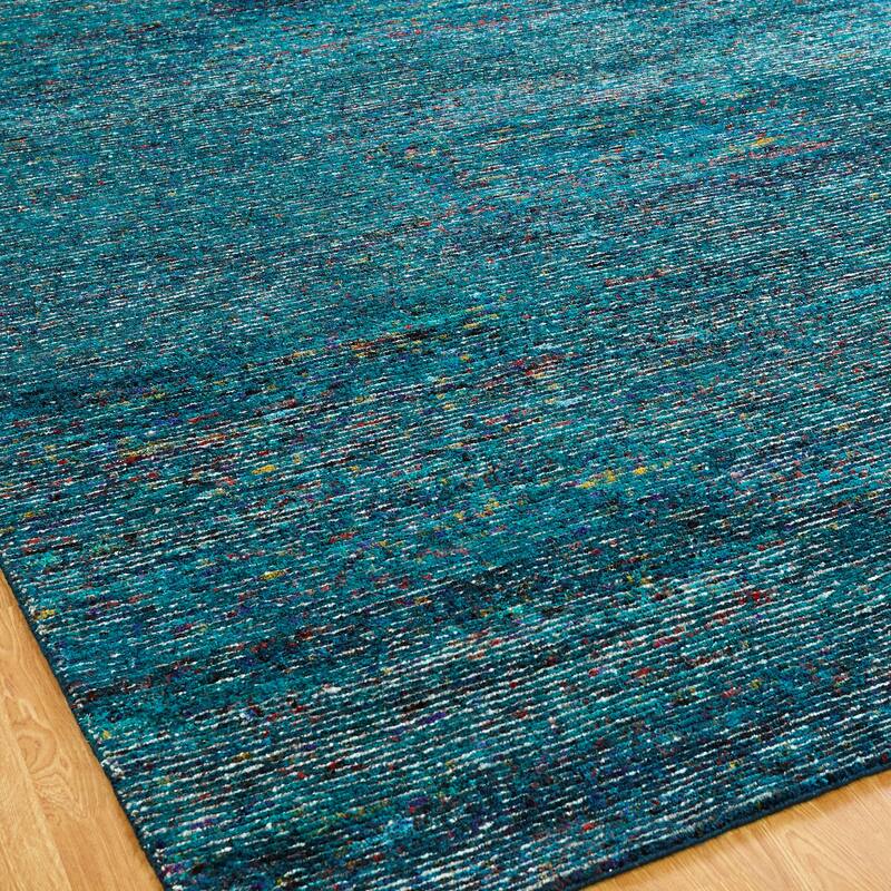 Modern Blue Hand-Knotted Wool & Viscose Area Rug