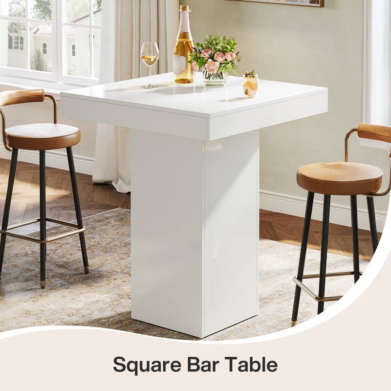31.5 Inches Modern White Square Bar Table - 31.5" W x 31.5" L x 39.37" H