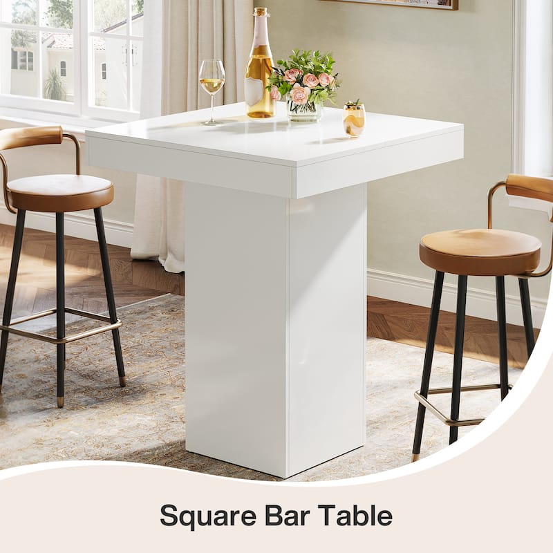 31.5 Inches White Square Bar Table for Home Bar, Kitchen - 31.5" W x 31.5" L x 39.37" H