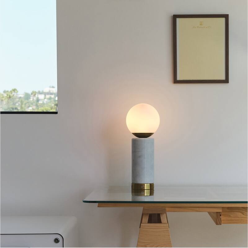 Brightech Aspen 14.5 in. White Mid-Century Modern Integrated LED Bedside Table Lamp with Built-In 3-Way Dimmer (2-Pack)