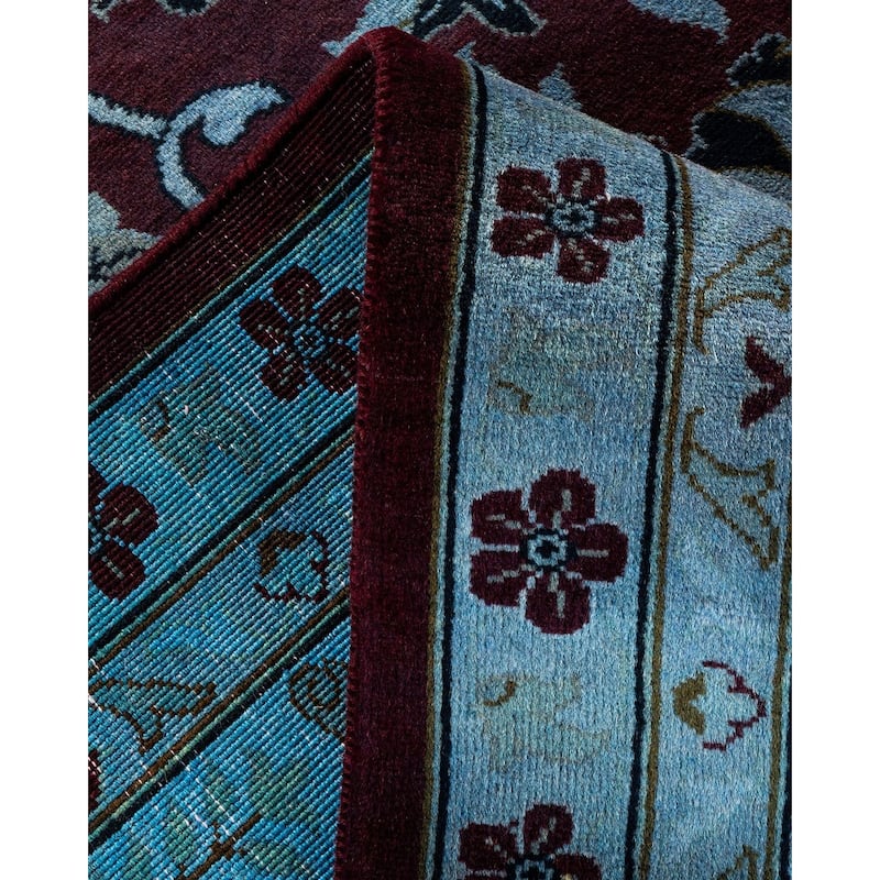 Overton Hand Knotted Wool Vintage Inspired Modern Contemporary Overdyed Blue Area Rug - 10' 2" x 14' 1"