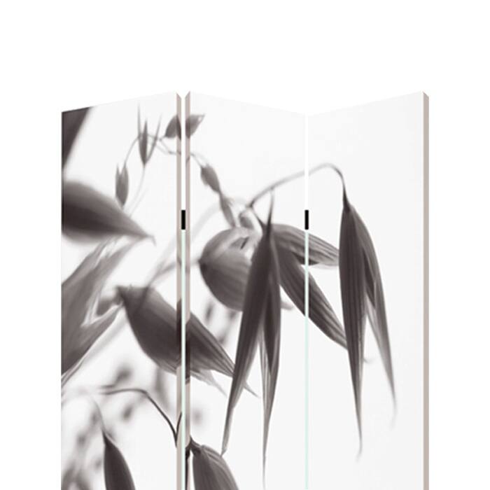 3 Panel Foldable Canvas Screen with Lily Print, Black and White - 6 x 12