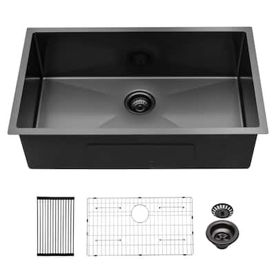 30/32 In. Undermount Single Bowl 16 Gauge Brushed Nickel Bowl Stainless Steel Kitchen Sink Basin