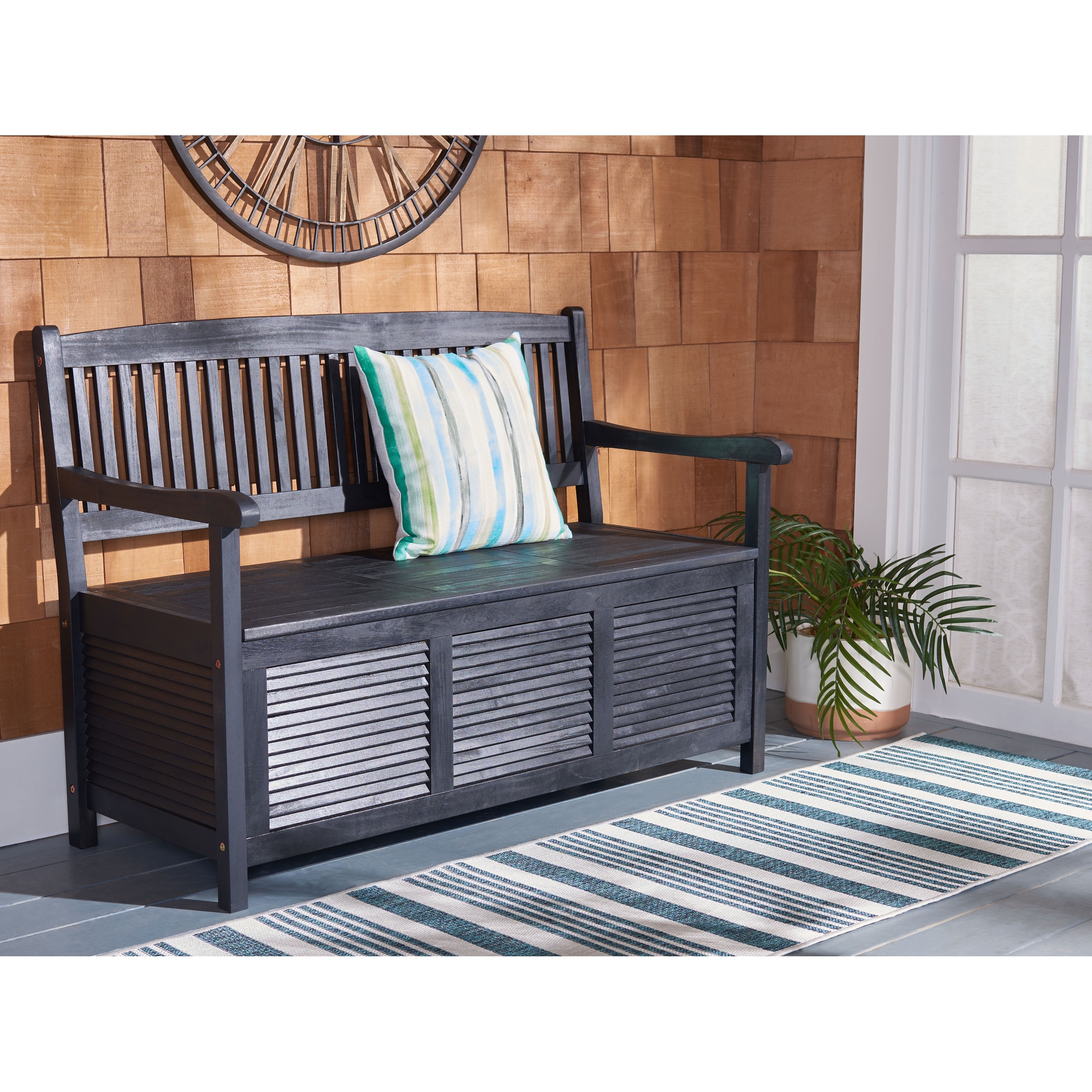 SAFAVIEH Outdoor Melany Storage Bench - 50Wx24Dx35H