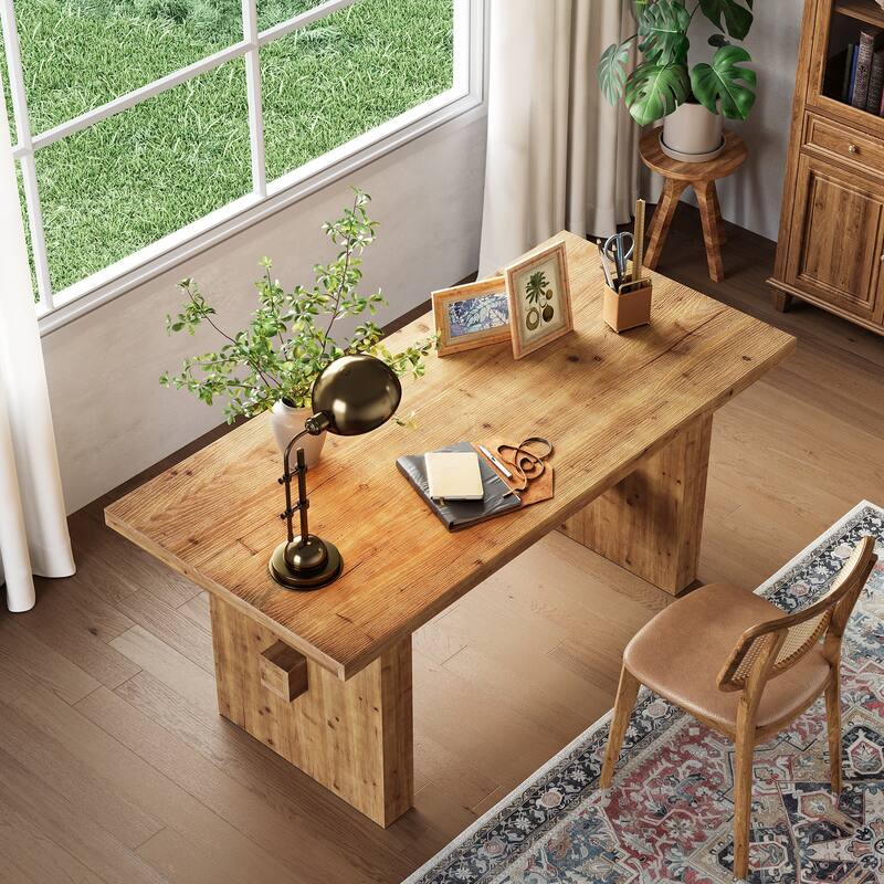 Solid Wood Executive Desk, Large Computer Desk Office Desk Writing Study Table, Home Office Business Workstation