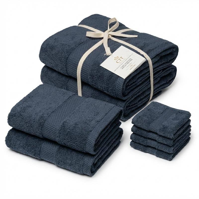 MADISON 8-Piece Cotton Turkish Towel Set Soft Absorbent Bath, Hand Towels & Washcloths - 8-Piece - Dark Blue