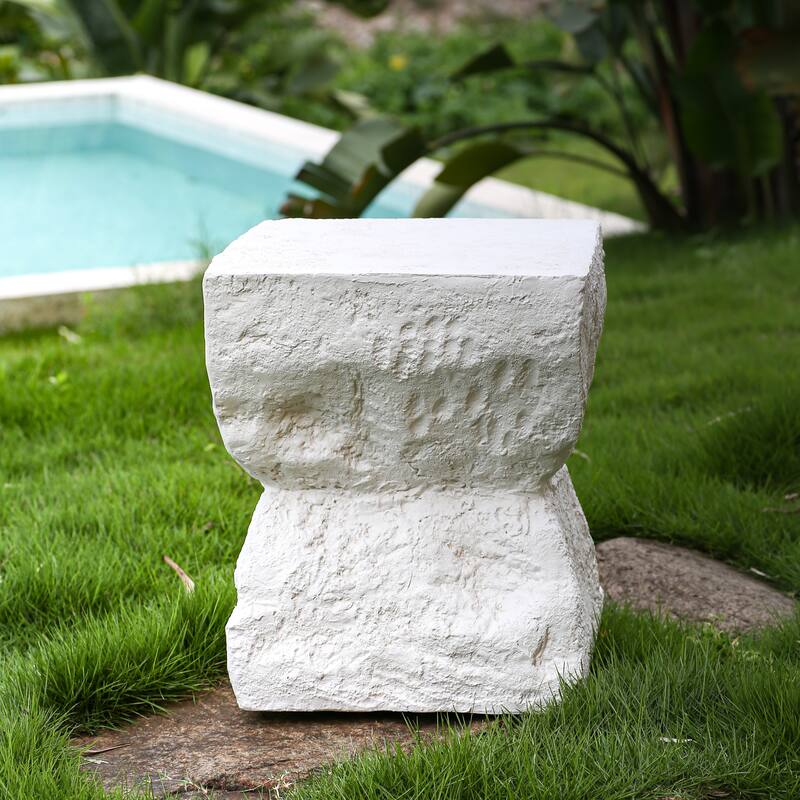 Roomfitters Cleo Outdoor Modern Minimalist Side Table, Weather Resistant MGO Cube, Matte White Finish