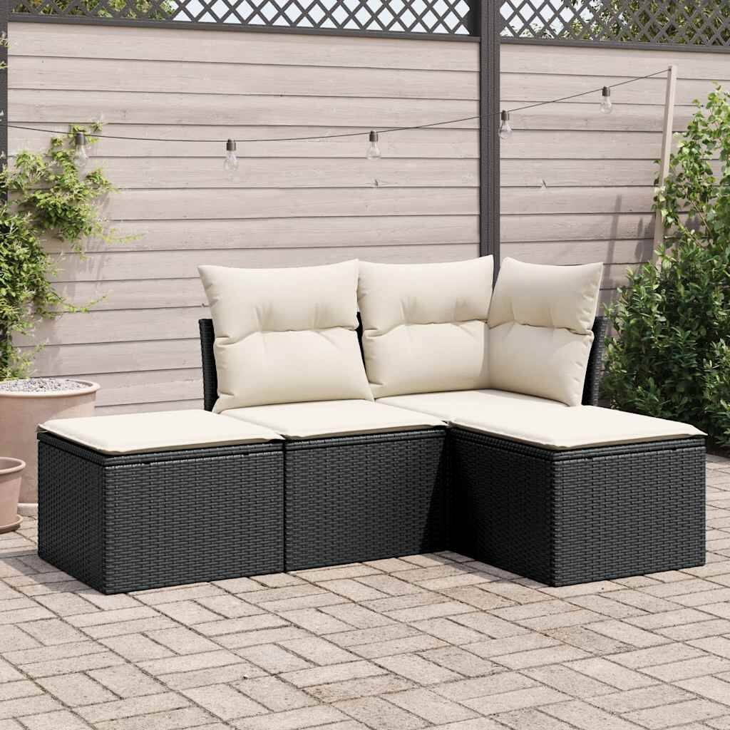vidaXL Garden Sofa Set Black and Cream White - 21.7 x 21.7 x 14.6