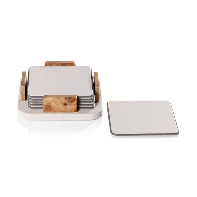 Sotto 6-Piece Leather Coaster Set with Holder - Ivory
