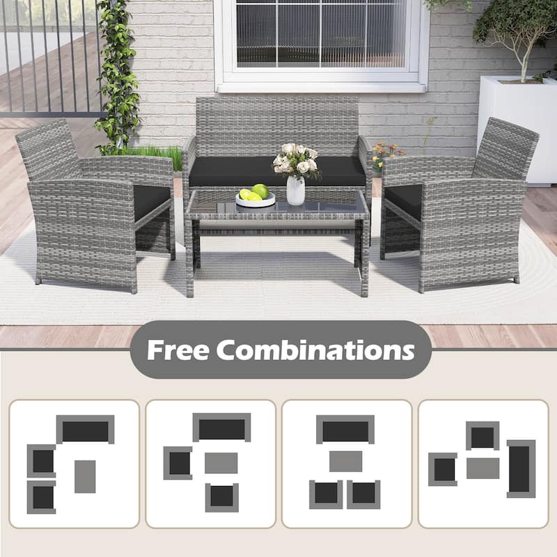 Gymax 8 Piece Patio Furniture Set Outdoor Wicker Conversation Set w/